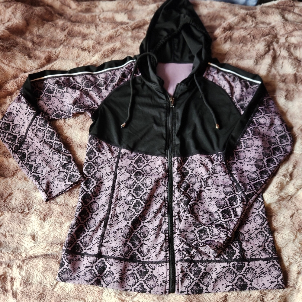 Serpent print workout sweater.